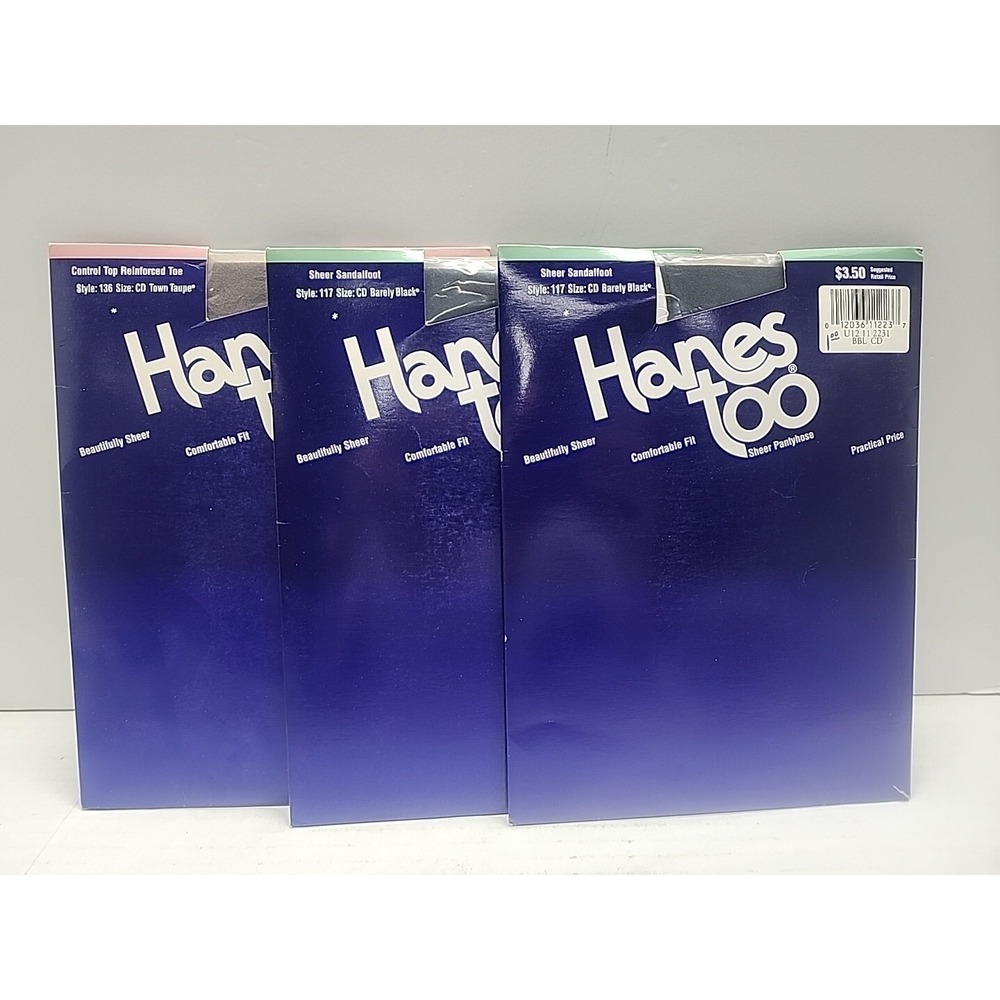 Hanes Too! Lot Of 3 Pantyhose Classic Taupe/barely Black Size CD Sandalfoot New